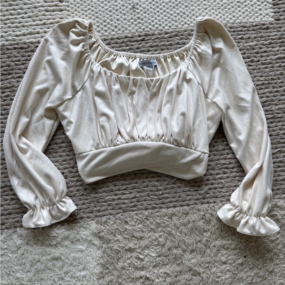 Western Cream Long Sleeve Cropped Women's Top
